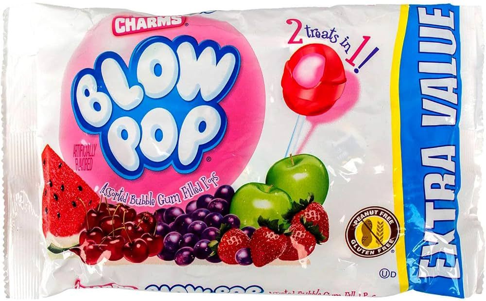 Charms (1) Bag Blow Pop Bubble Gum Filled Pops - 2 Treats in 1! Assorted Flavors Lollipop Hallowe... | Amazon (US)