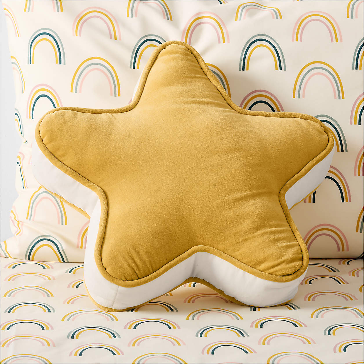 Harriet Custard Yellow Velvet Kids Star Shaped Throw Pillow + Reviews | Crate & Kids | Crate & Barrel