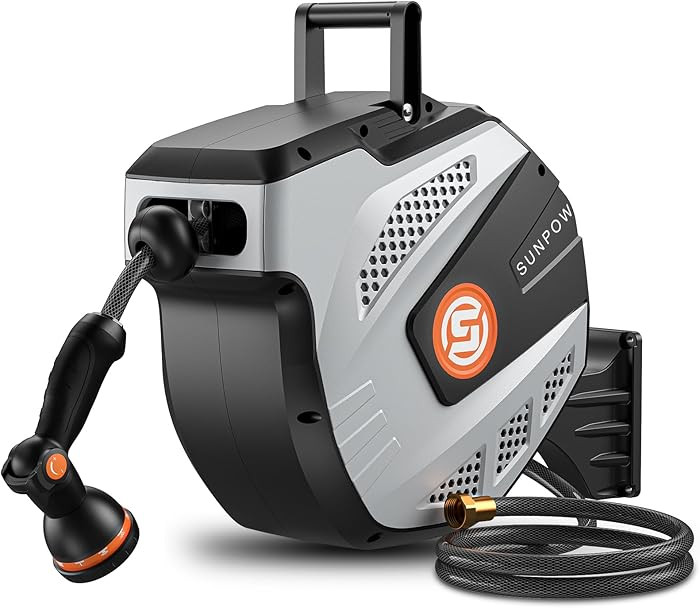 SUNPOW Retractable Garden Hose Reel - 1/2 inch x 50ft Heavy Duty Wall Mounted Hose Reel with 3/4 ... | Amazon (US)