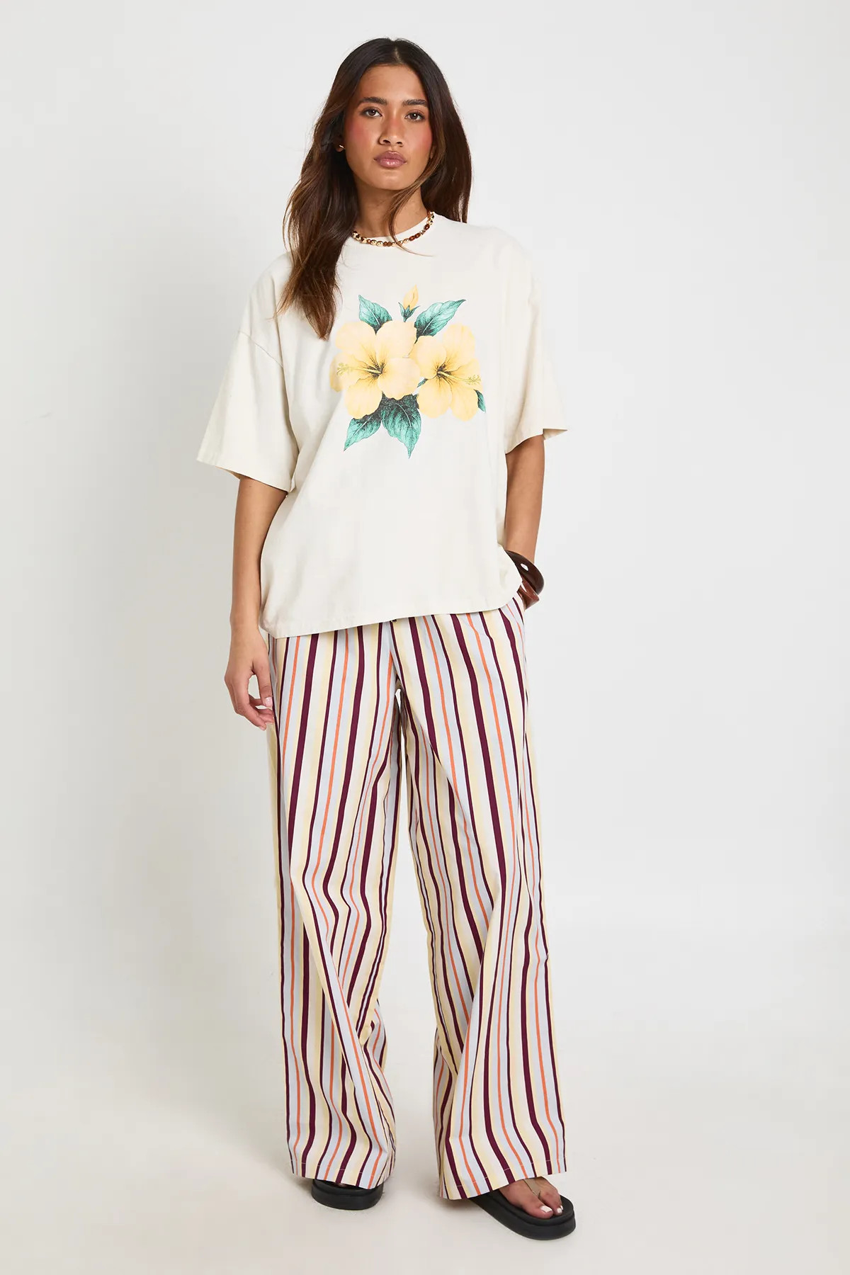 Multi Poplin Drawcord Wide Leg Trouser | Boohoo | Boohoo.com (UK & IE)