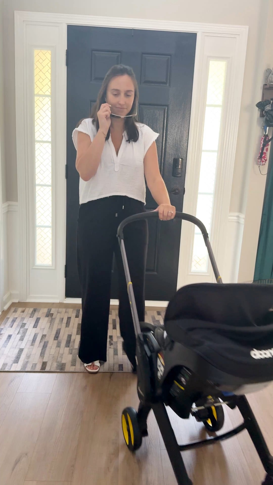 Spring outfit postpartum 
Target pants lululemon softstreme inspired 
Top is old from aerie 
Hermes inspired sandals 


#LTKShoeCrush