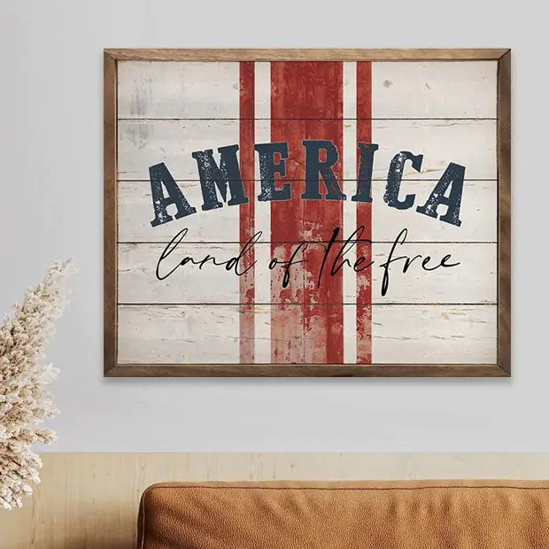 America Land Of The Free Stripes Whitewash Wall Art | Antique Farm House