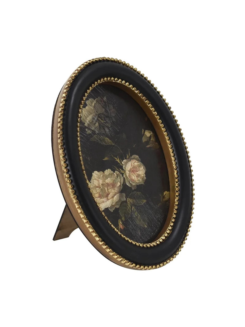 Home Decor Collection 6x8 Gold Ornate Black Round Wall Art or Tabletop, White Rose Floral Print b... | Walmart (US)