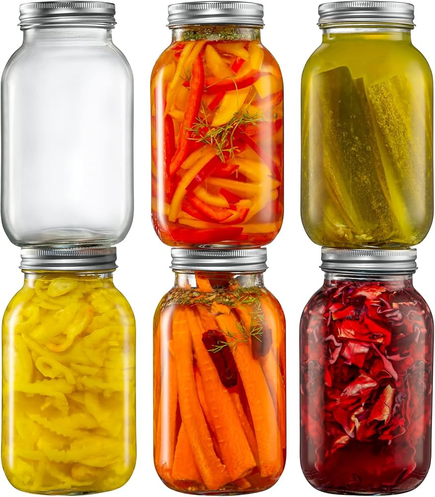 [6 Pack] 32 oz. Regular-Mouth Glass Mason Jars - with Metal Airtight Lids and Bands 1 quart Large fo | Amazon (US)