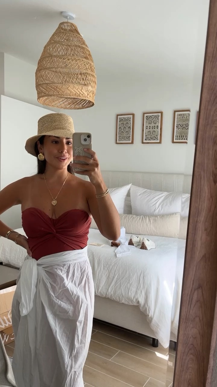 Swimsuit and coverup 60% off ends tonight. I did a size 4 and I’m typically a small. If you have a bigger chest I would size up bc it has a built in bra. They have tons of styles in this color 

#LTKunder100 #LTKsalealert #LTKswim