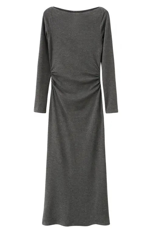 MANGO Ruched Long Sleeve Knit Maxi Dress in Grey at Nordstrom, Size 2 | Nordstrom