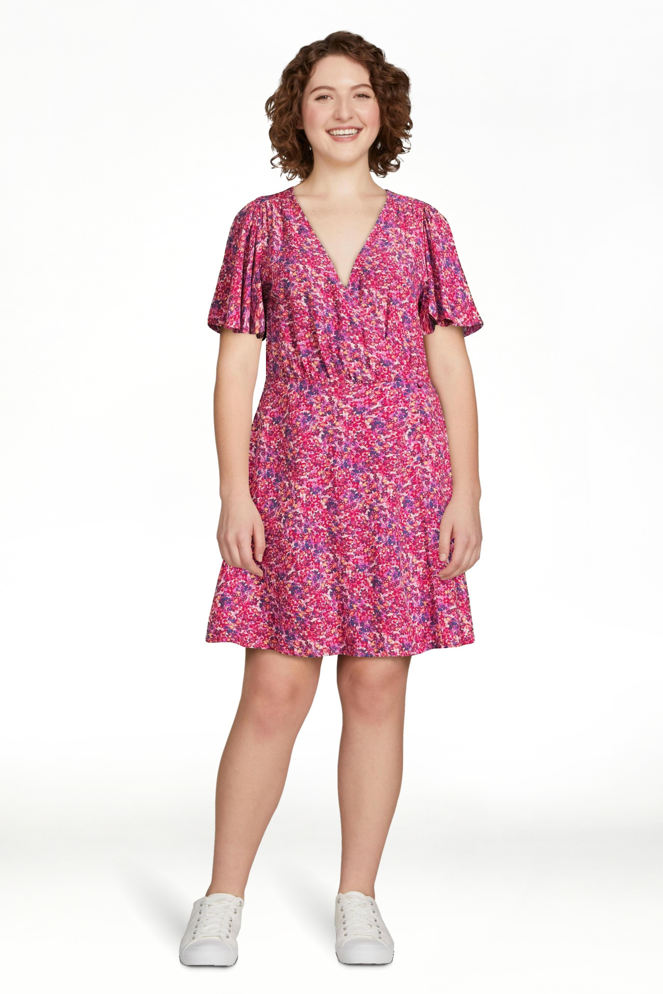 Time and Tru Women's Flutter Sleeve Faux Wrap Dress, Sizes XS-XXXL | Walmart (US)