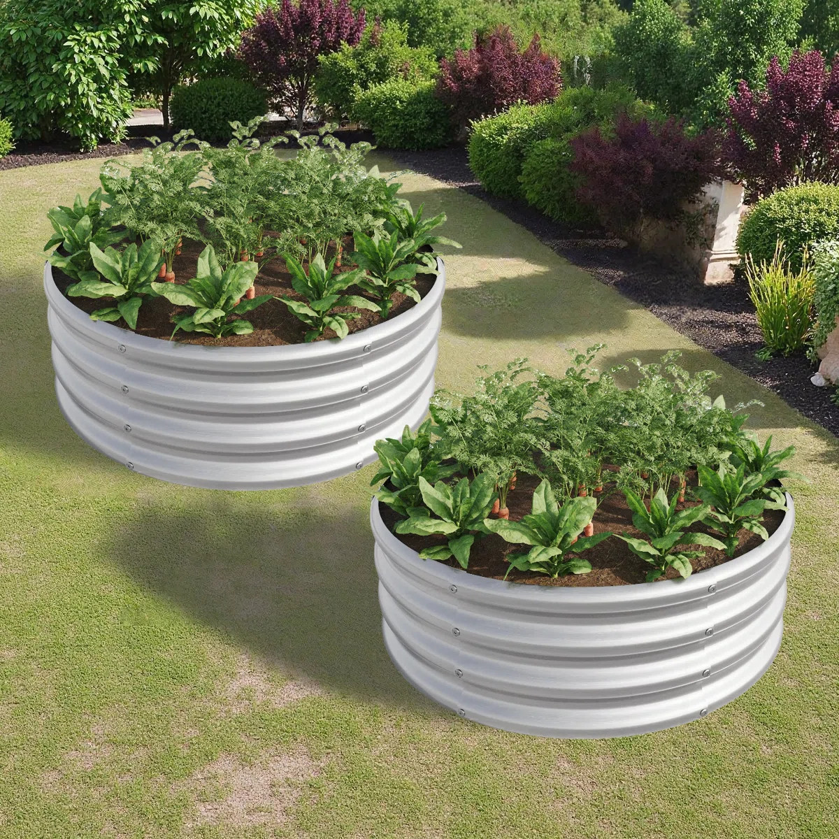 2PCS Tall Round Metal Raised Garden Beds for Vegetables, Flowers, Herbs, and Fruits with 110 Gal ... | Wayfair North America