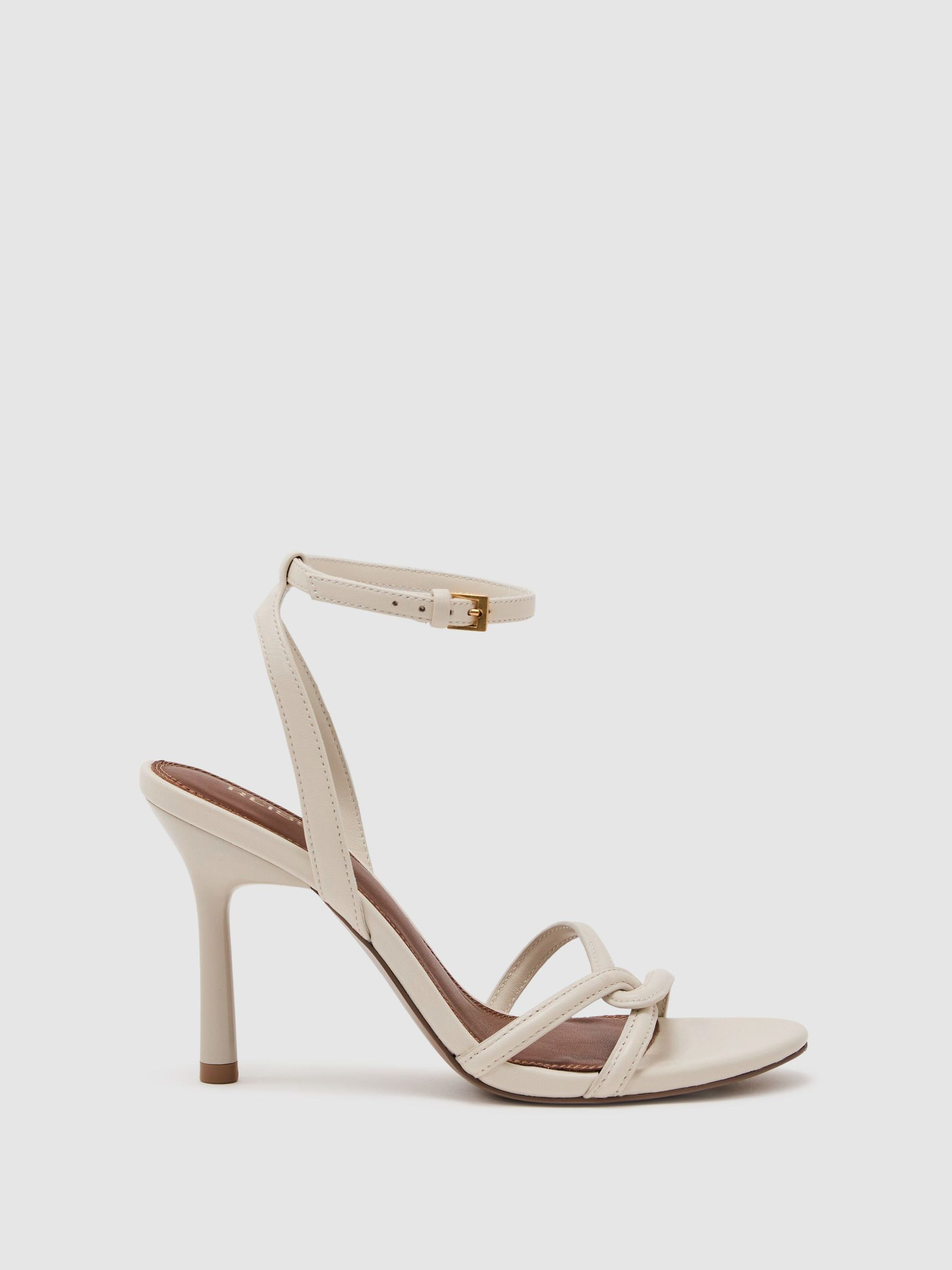 Leather Link Strap Stiletto Sandals in White | Reiss DE