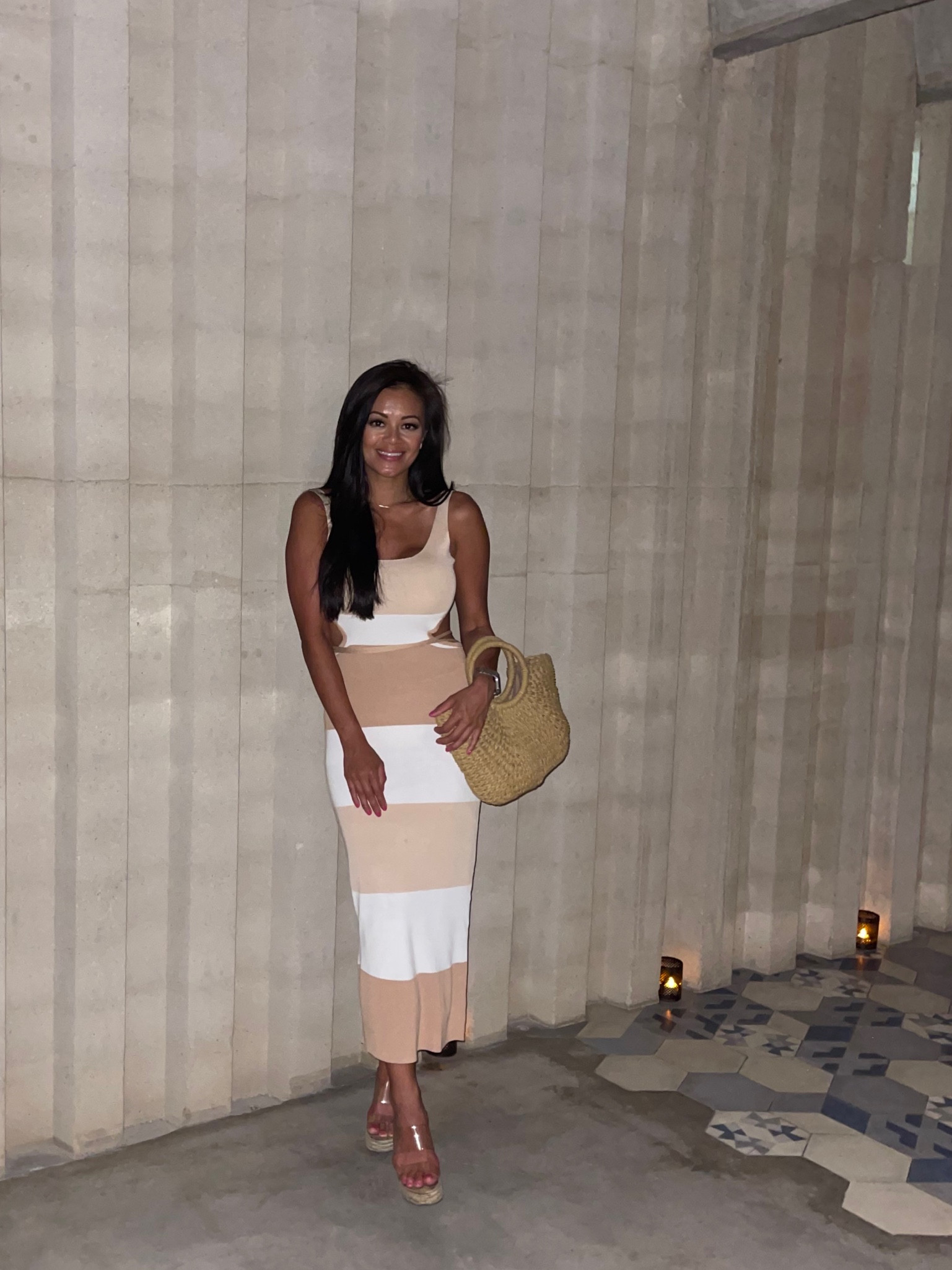 Neutral knit midi wearing size medium and has an open back. #beachvacationdress 

#LTKtravel #LTKstyletip #LTKunder50