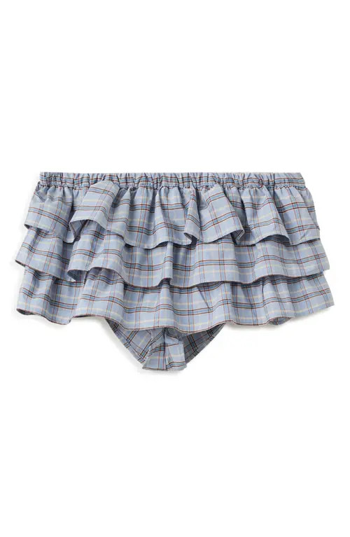 MANGO Ruffled Check Shorts in Blue at Nordstrom, Size Large | Nordstrom