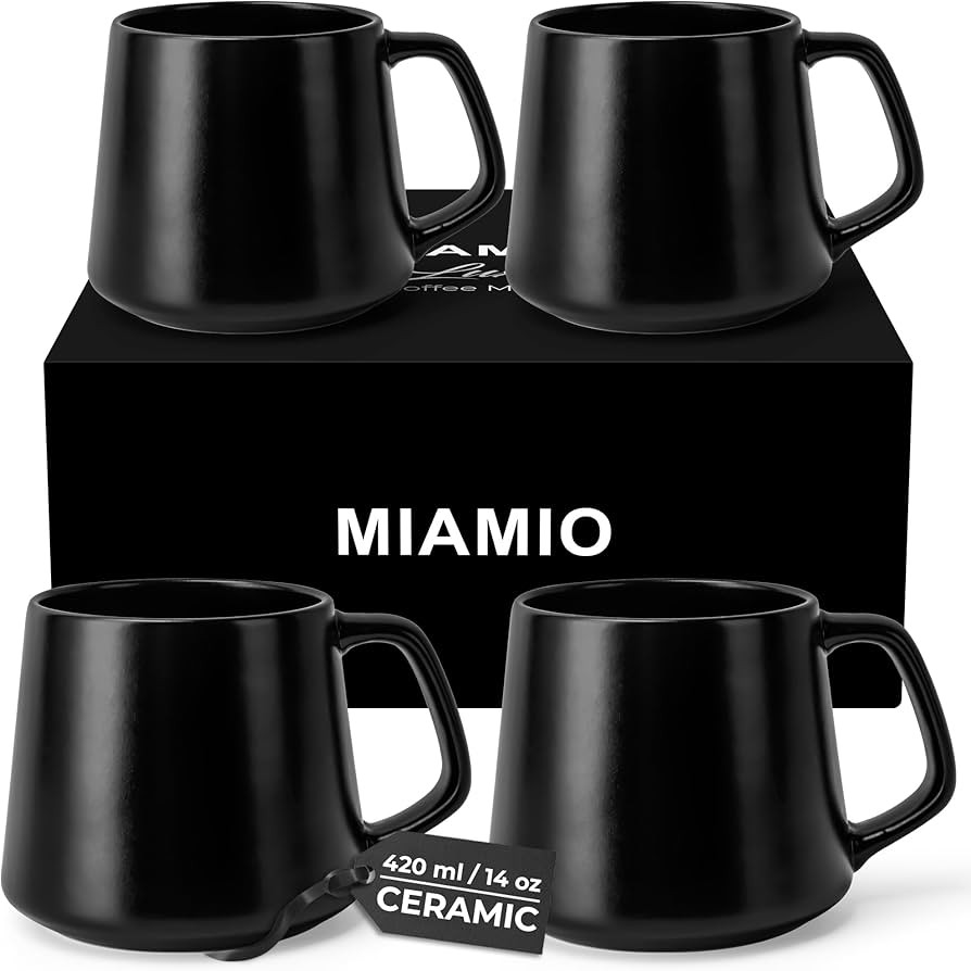 MIAMIO - Coffee Mugs Set of 4 / Large Ceramic Coffee Cups (14 oz) - Mug for Cappuccino, Tea, Espr... | Amazon (US)