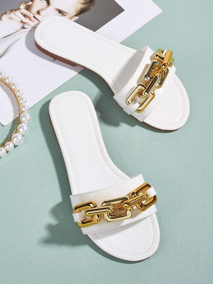 Metal Chain Decor Slide Sandals | SHEIN