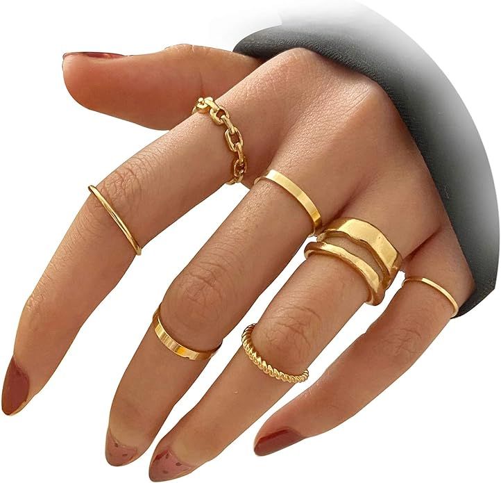 FAXHION Gold Knuckle Rings Set for Women Snake Chain Stacking Ring Vintage BOHO Midi Rings SIze M... | Amazon (US)