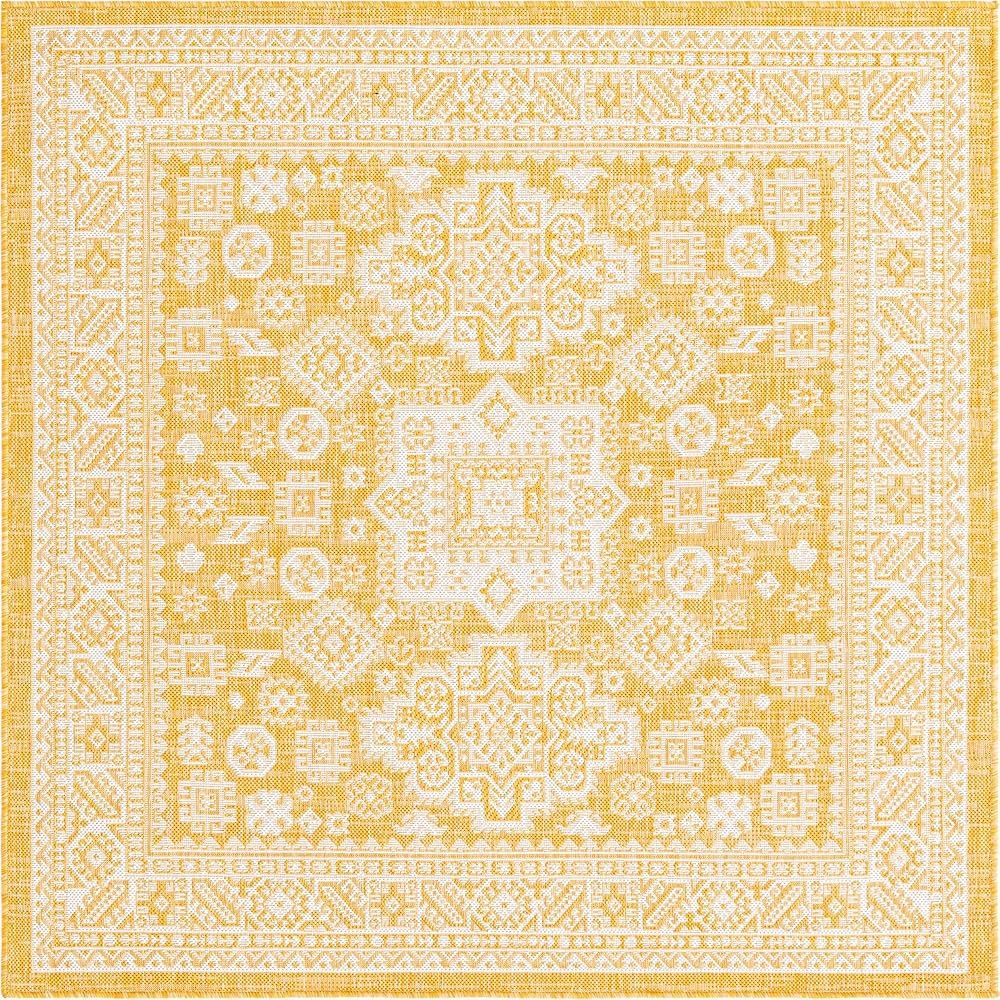 Rugs.com Outdoor Aztec Collection Rug – 8 Ft Square Yellow Flatweave Rug Perfect for Living Roo... | Amazon (US)