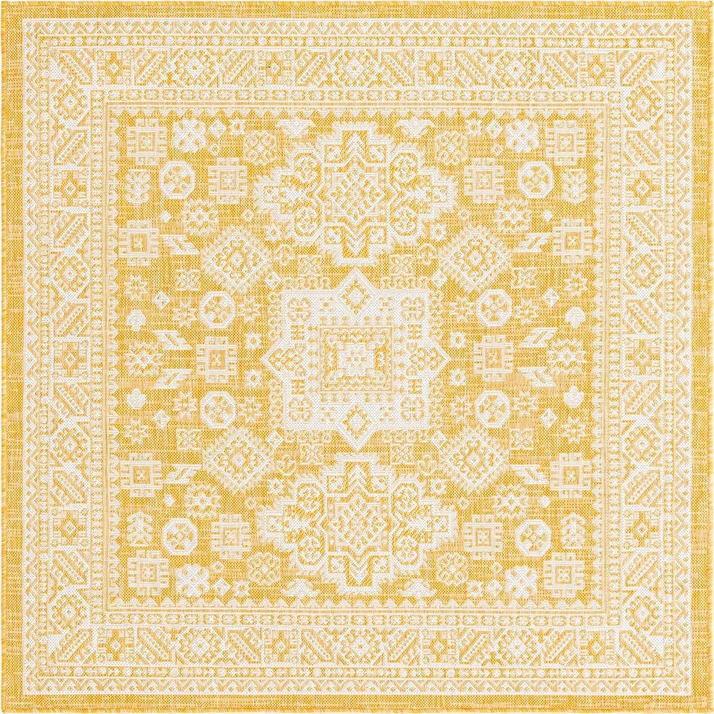 Rugs.com Outdoor Aztec Collection Rug – 8 Ft Square Yellow Flatweave Rug Perfect for Living Roo... | Amazon (US)
