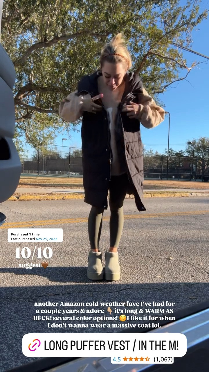 One of my fave Amazon winter finds✨ super long, has a hood, warm & puffy vest. Several colors — in the M! 

Winter style / ootd / coats / cozy / Uggs / Holley Gabrielle 

#LTKFindsUnder100 #LTKSeasonal #LTKWatchNow