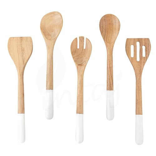 INTAJ Wood Kitchen Utensil Set – Handmade Wooden Spoons & Spatula for Cooking and Serving 5-Piece Acacia – Durable, Smooth Surface & Gentle on Cookware – Easy to Clean Kitchen Tools | Amazon (US)