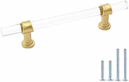Goldenwarm Acrylic Cabinet Pull Kitchen Hardware Drawer Pulls Brushed Brass Cupboard Door Handles... | Amazon (US)