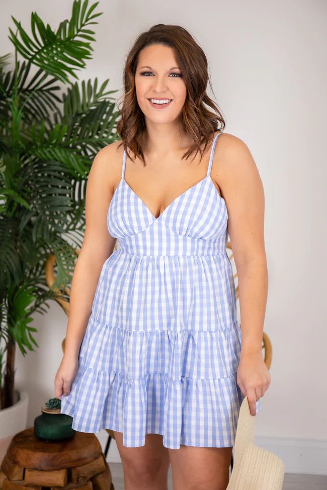 CAITLIN COVINGTON X PINK LILY The Charleston Gingham Blue Mini Dress | The Pink Lily Boutique