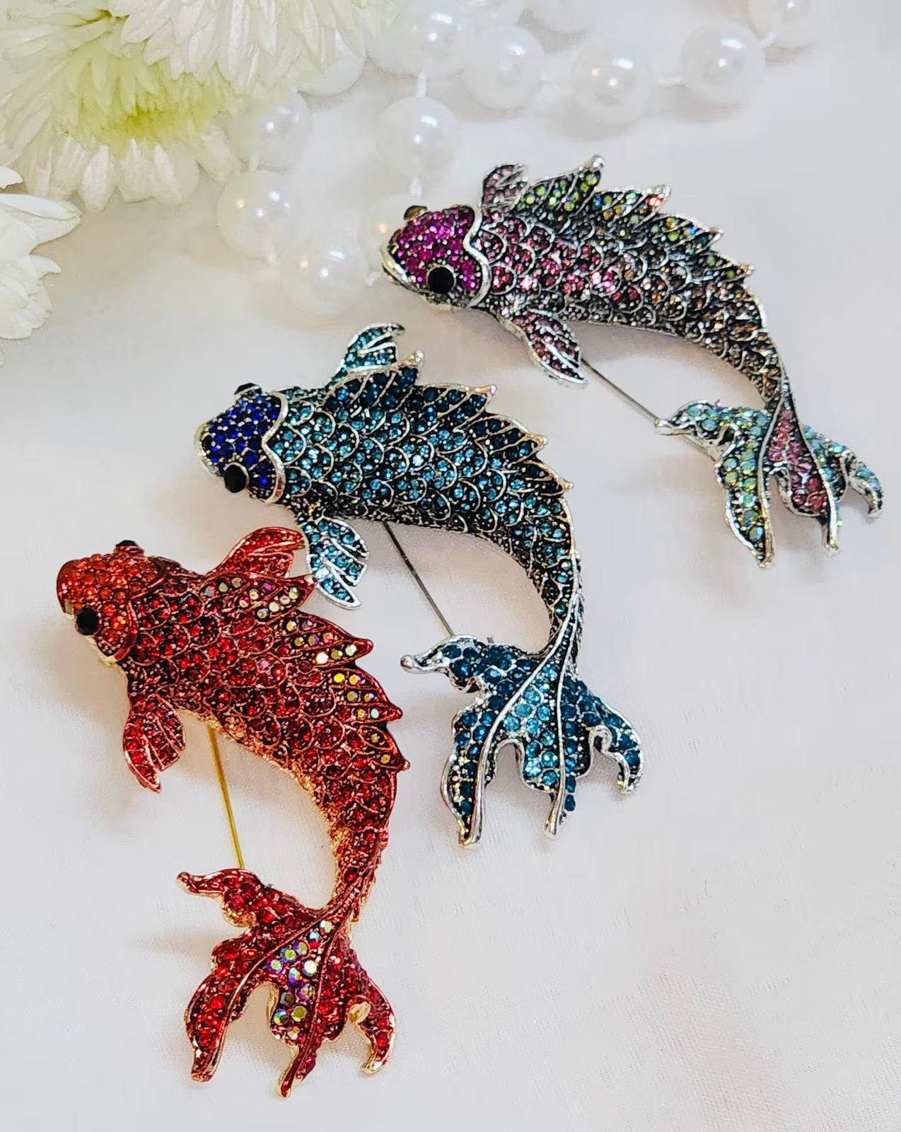 Crystal Koi Fish Brooch, Multicolor Rhinestone Animal Pin, Sparkly Coat Scarf Accessory | Etsy (Global)