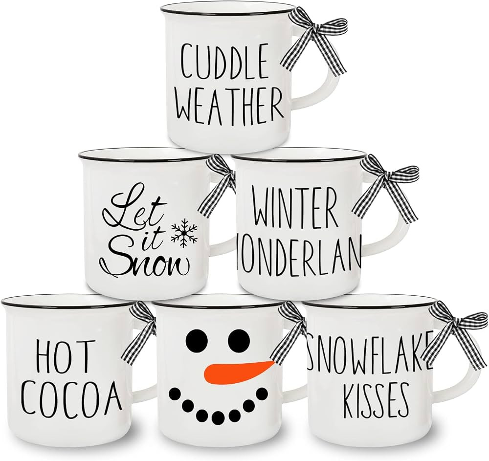 Whaline 6Pcs Winter Mini Coffee Mug with Ribbon Tiered Tray Decor White Snowman Let it Snow Drink... | Amazon (US)