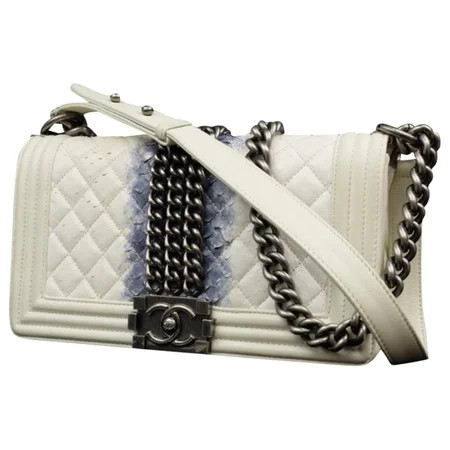 Boy Quilted Chain Around 223959 Ivory X Blue Python Shoulder Bag | Walmart (US)