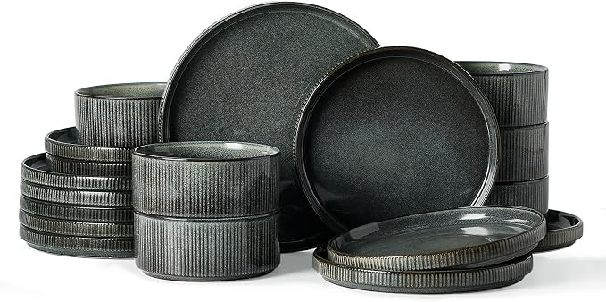 Famiware Star Plates and Bowls Sets, 18pc Modern Stoneware Dinnerware for 6 | Amazon (US)