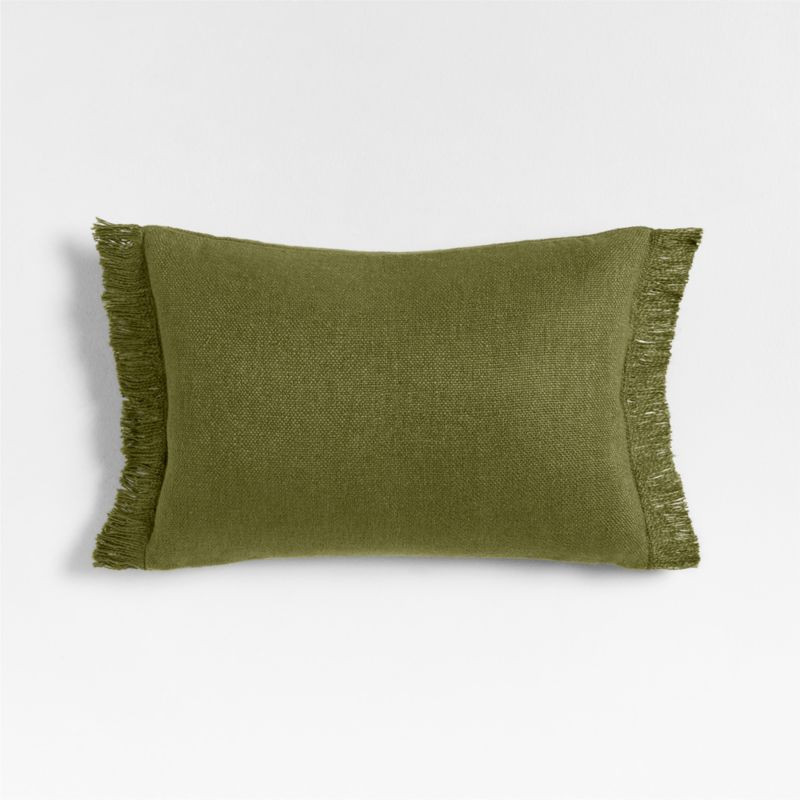 Casual Textured Fringe 24"x16" Cyprus Green Throw Pillow Cover | Crate & Barrel | Crate & Barrel