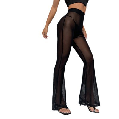 Coolmee Women's See Through Sheer Mesh Pants Beach Swimsuit Bikini Bottom Cover up Party Club Elastic Wide Leg Pants Black S | Target