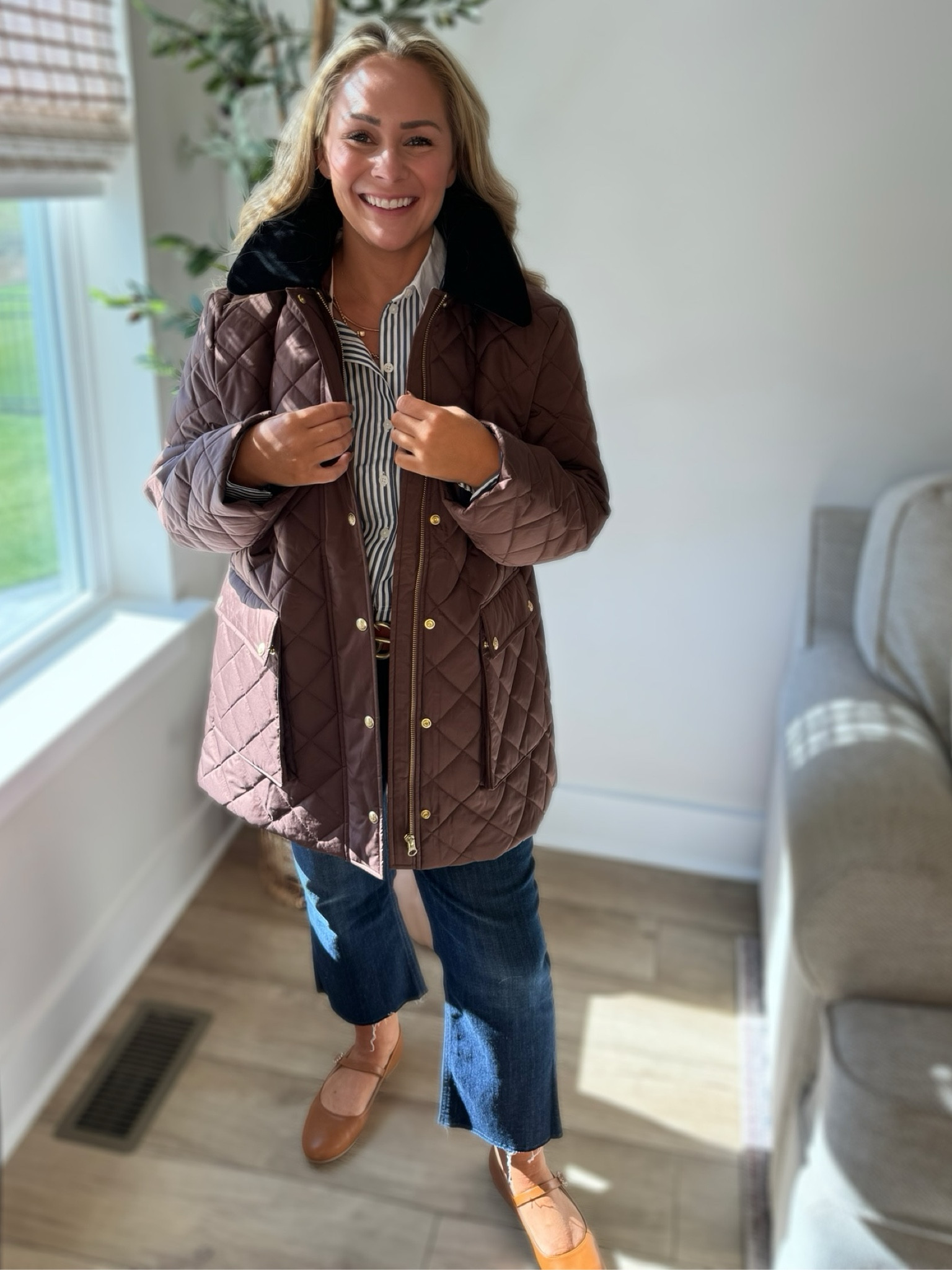 a best seller for a reason 👀 30% OFF ✨ ends soon!! Winter coats often feel bulky and restrictive, but not this brown quilted jacket! This stunning jacket features elegant gold buttons concealing a hidden zipper for a sophisticated and chic style! It is available in 4 colors. I am wearing roasted cocoa with a pair of dark-wash boot-crop jeans and a cropped striped shirt in the color dark evening. The quality and fit of this coat are perfect for my apple shape and midsize style!

#midsize #appleshape # #jcrewsale #jcrewladyjacket #wintercoat

#LTKsalealert #LTKmidsize #LTKstyletip