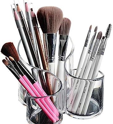 Bekith Large Wavy 3 Compartment Makeup Organizer Acrylic Multi-Purpose Makeup Brush and Cosmetic ... | Amazon (US)