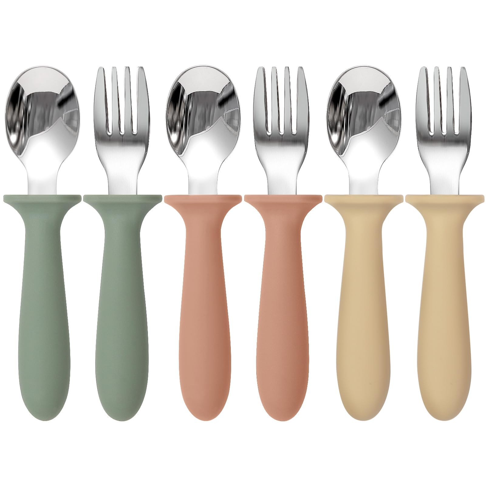 6 Pack Toddler Utensils, kids Silverware with Silicone Handle, 18/8 Stainless Steel Children Safe... | Amazon (US)