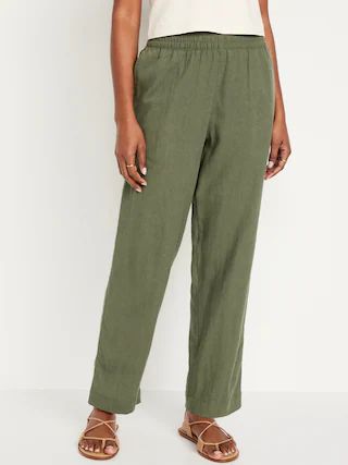 High-Waisted Linen-Blend Straight Pants for Women | Old Navy (US)