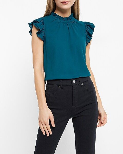 Ruffle Mock Neck Flutter Sleeve Gramercy Tee | Express