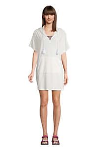 Women's Terry V-neck Short Sleeve Hooded Swim Cover-up Dress with Pocket | Lands' End (US)