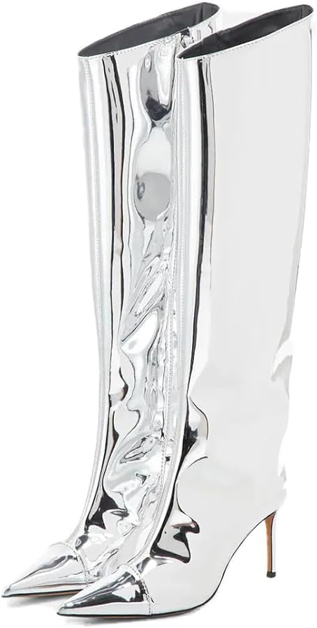 Ancomafio Metallic Boots Knee High Boots & Ankle Boots for Women Stiletto Heel Mirrior Boots Poin... | Amazon (US)