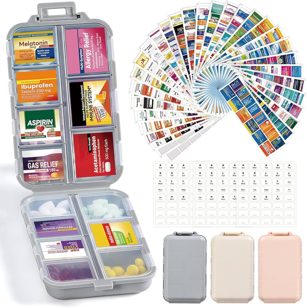 3 Pack 14 Grids Travel Pill Organizer Box with 415-Pcs Medicine Name Labels - Pocket Daily Pharma... | Amazon (US)