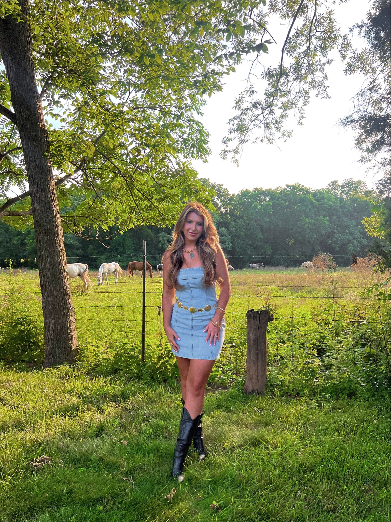 Country music concert outfit, denim dress, black cowboy boots outfit 

#LTKunder100 #LTKunder50 #LTKstyletip