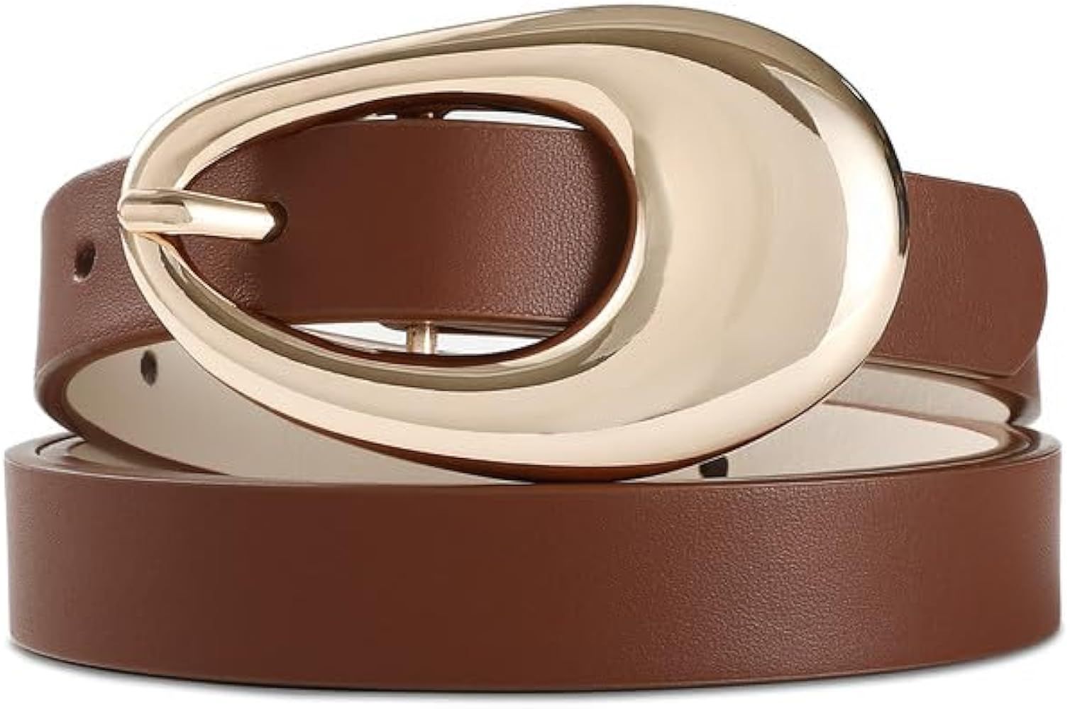 Genuine Leather Belt for Women Brown Leather With Smooth Oval Gold Metal Buckle Luxury Casual Fas... | Amazon (US)
