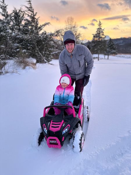 Daddy and daughter snow day. Toddler girl’s snowsuit, men’s snow stuff, and hot pink and black power wheel kids car

#LTKkids #LTKmens #LTKfamily