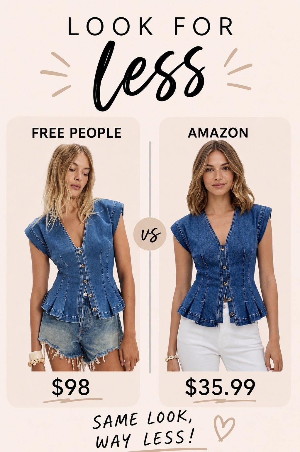Amazon denim top that looks IDENTICAL to the Free People one for a fraction of the price, yes please! 🤭