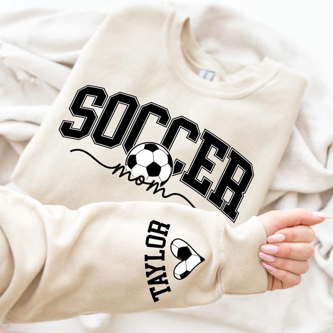 Personalize Soccer Mom Kids Name on Sleeve Sweatshirt, Mom Soccer Sweater, Soccer Mama Shirt, Gif... | Etsy (US)