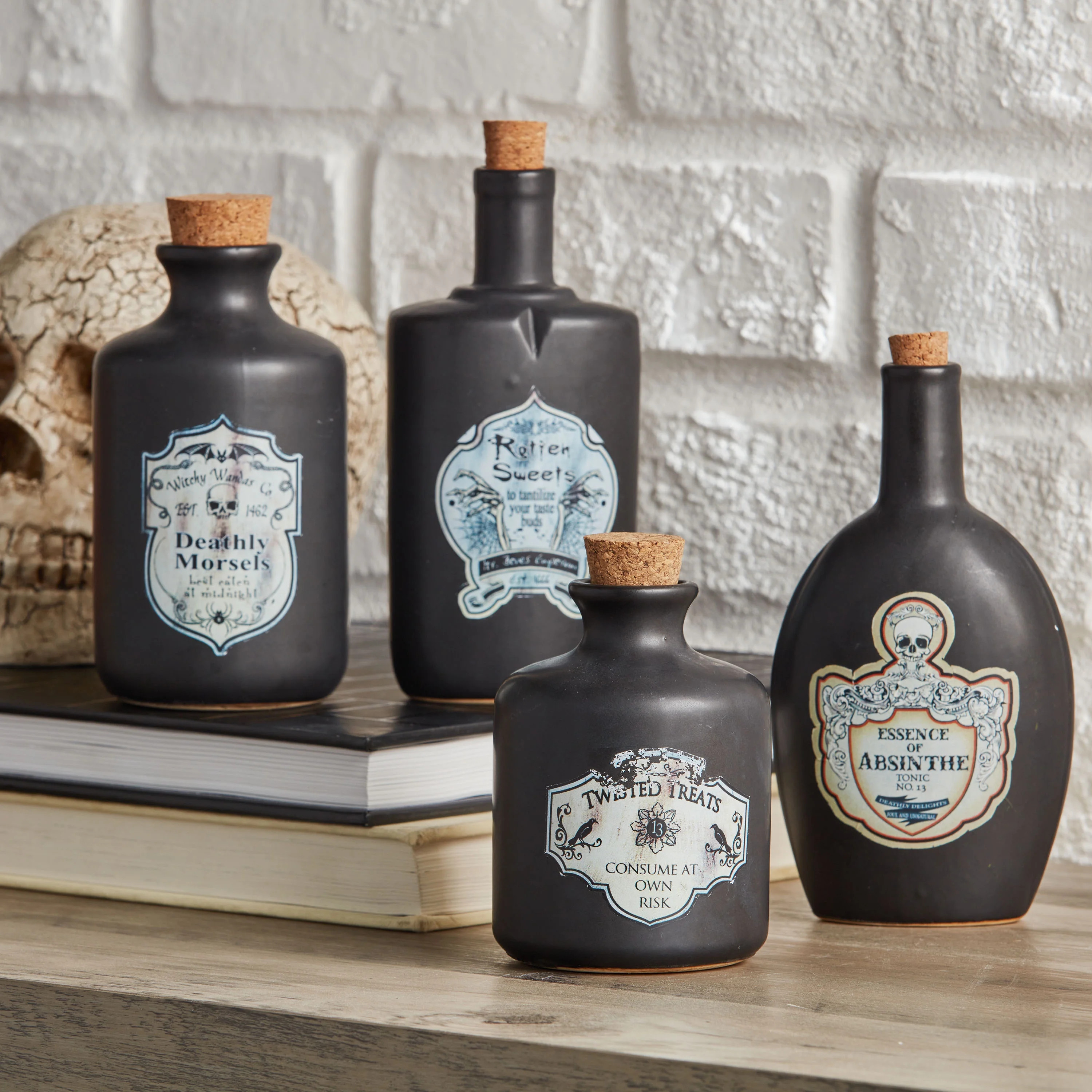 Way to Celebrate 4-Piece Halloween Black Ceramic Poison Bottles - Walmart.com | Walmart (US)