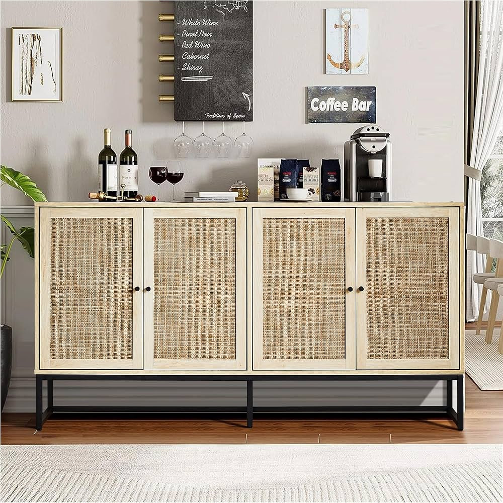 Sideboard Buffet Cabinet with 4 Doors, Modern Storage Cabinet with Storage and Adjustable Shelves... | Amazon (US)