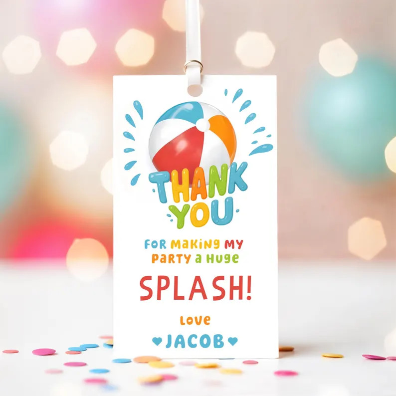 Editable Splish Splash Birthday Tag Pool Party Tag Boy Beach Ball Pool Party Tag Birthday Bash Do... | Etsy (Global)