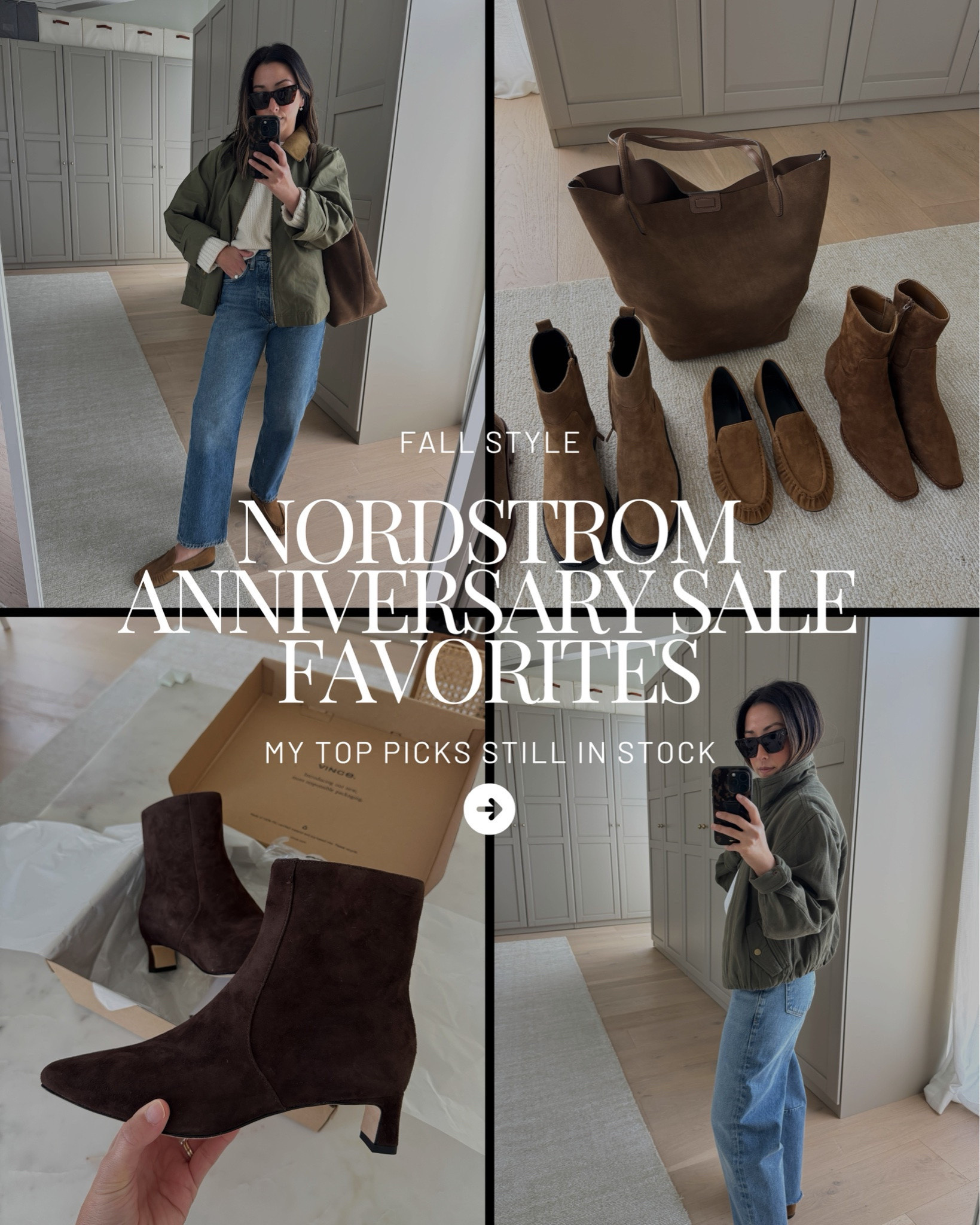 Nordstrom Sale pieces worth adding to your fall wardrobe - sharing my top picks still in stock!

Look 1:
Banana Republic coat petite xs - old, linked similar
J.crew tee medium 
Agolde mid rise 90’s 24 - took my smaller size and fit like a high rise. 
Vince booties 5.5

Look 2:
Madewell boxy tee
Agolde mid rise 90’s 24 - took my smaller size and fit like a high rise. 
Thirty Years nylon bag
Sam Edelman loafers 5

Look 3: 
Barbour jacket 8 
Gap sweater petite small 
Everlane tee medium 
Agolde mid rise 90’s 24 - took my smaller size and fit like a high rise. 
Vince Tristan loafers 5 
Madewell tote - sold out so linked the shoulder option in the same color 
Celine sunglasses

Vince lug sole boot 5.5

Look 4:
Gap sweater petite small 
Everlane tee medium 
Agolde mid rise crop jeans 25 
Steve Madden define boots 5.5 
Madewell tote - sold out so linked the shoulder option in the same color 
Le Specs sunglasses 
Electric Picks earrings

#LTKmomlife #LTKPetite #LTKSaleAlert