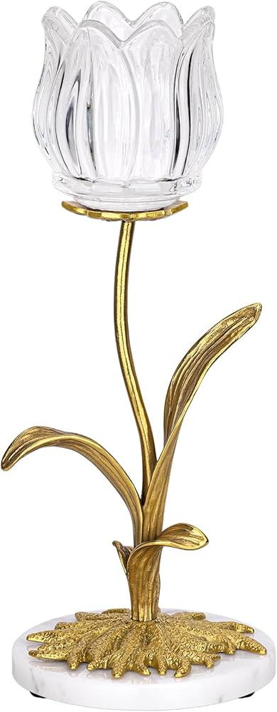 Candle Holder, Cut Rose Shaped Brass Candle Holder High-end Light Luxury Creative Art Crystal Gla... | Amazon (US)
