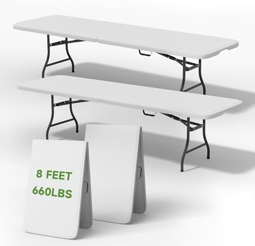 Folding Table 8 Foot - Heavy Duty 660LBS Capacity, Sturdy & Foldable Design with Safety Lock - Po... | Amazon (US)