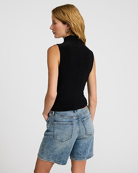 Mesh Mock Neck Ruched Tank | Express